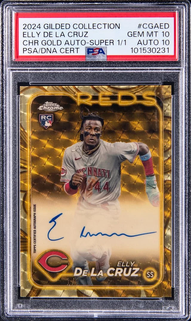 2024 Topps Chrome Elly De La Cruz Gilded Collection Topps Chrome Gold Autographs SuperFractor #CGA-ED card image