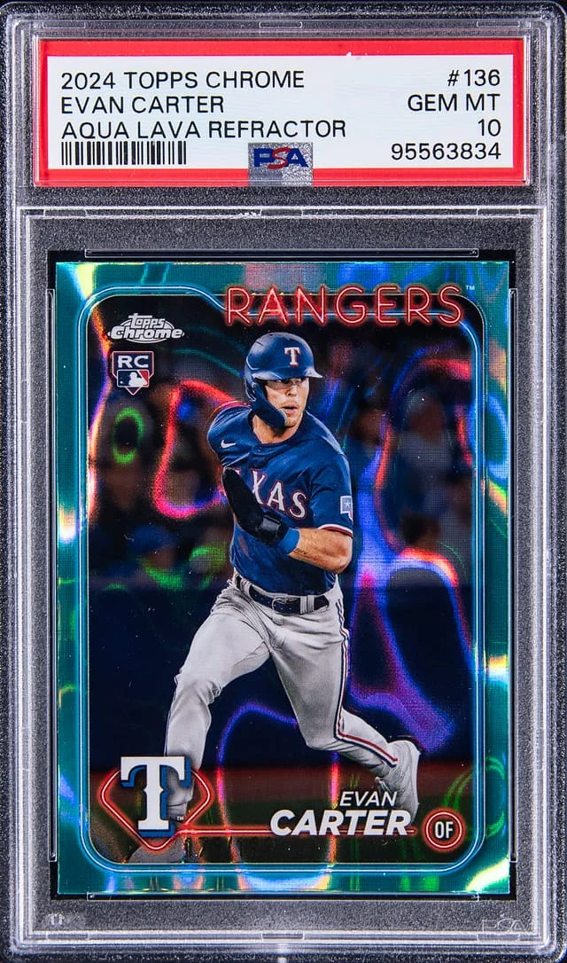 2024 Topps Chrome Evan Carter Aqua Lava Refractor #136 card image