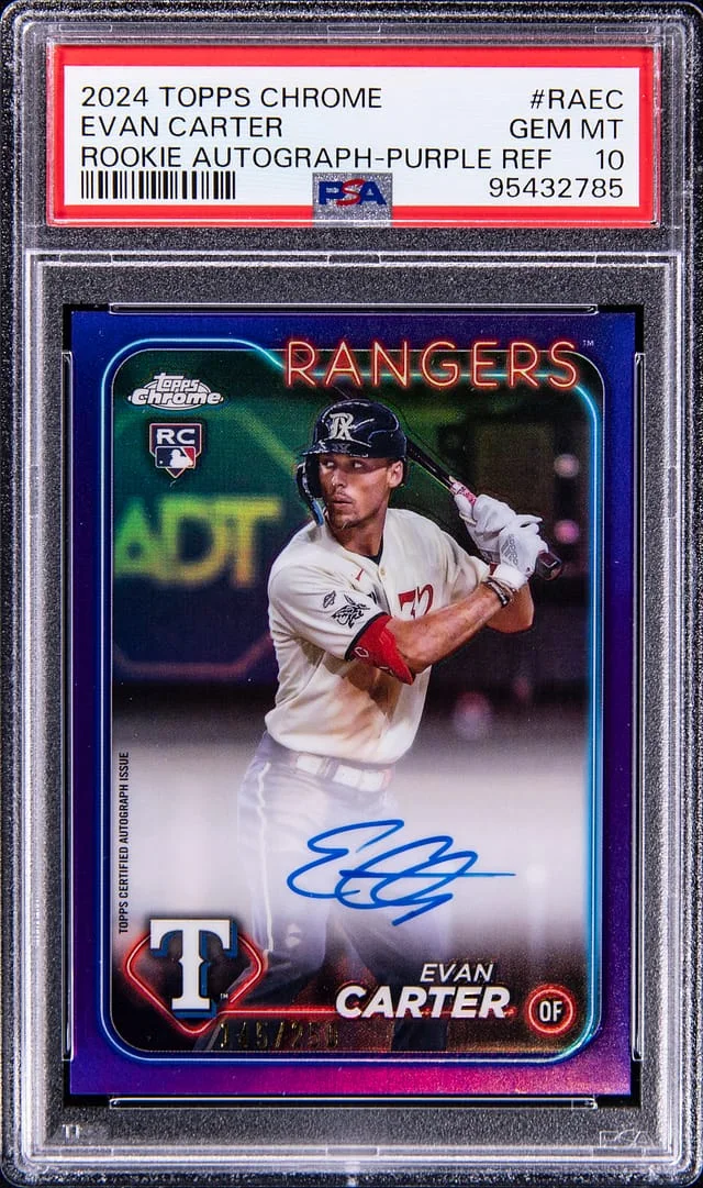 2024 Topps Chrome Evan Carter Autograph Purple Refractor #RAEC card image