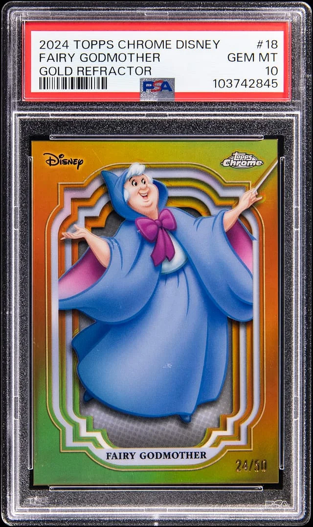 2024 Topps Chrome Fairy Godmother Disney Gold Refractor #18 card image