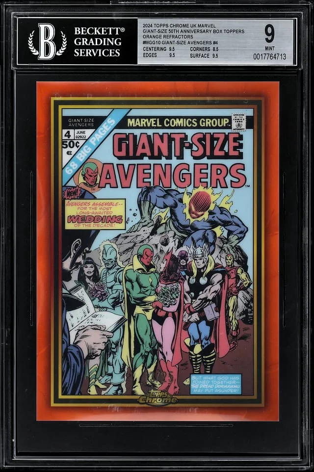 2024 Topps Chrome Giant-Size Avengers UK Marvel Giant-Size 50th Anniversary Box Toppers Orange Refractor #MGG-10 card image