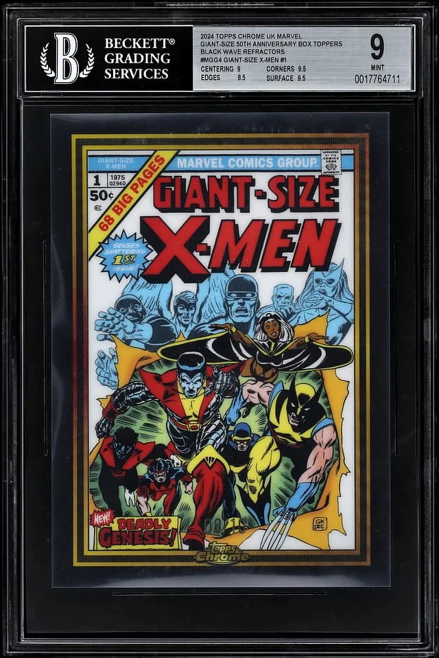 2024 Topps Chrome Giant-Size X-Men #1 UK Marvel Giant-Size 50th Anniversary Box Toppers Black Wave Refractor #MGG-4 card image