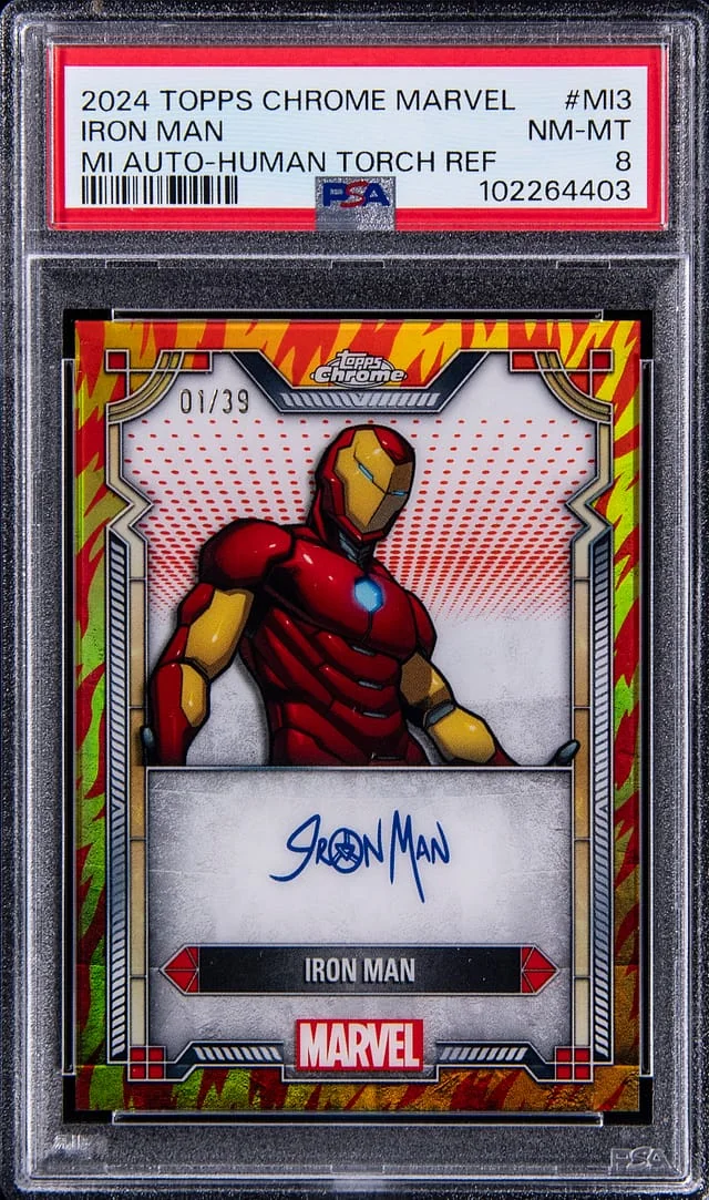 2024 Topps Chrome Iron Man Marvel Character Autograph Gold Wave #MI-3 card image