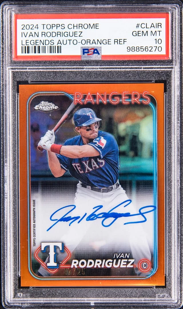 2024 Topps Chrome Ivan Rodriguez Legends Autograph Orange Refractor #CLA-IR card image