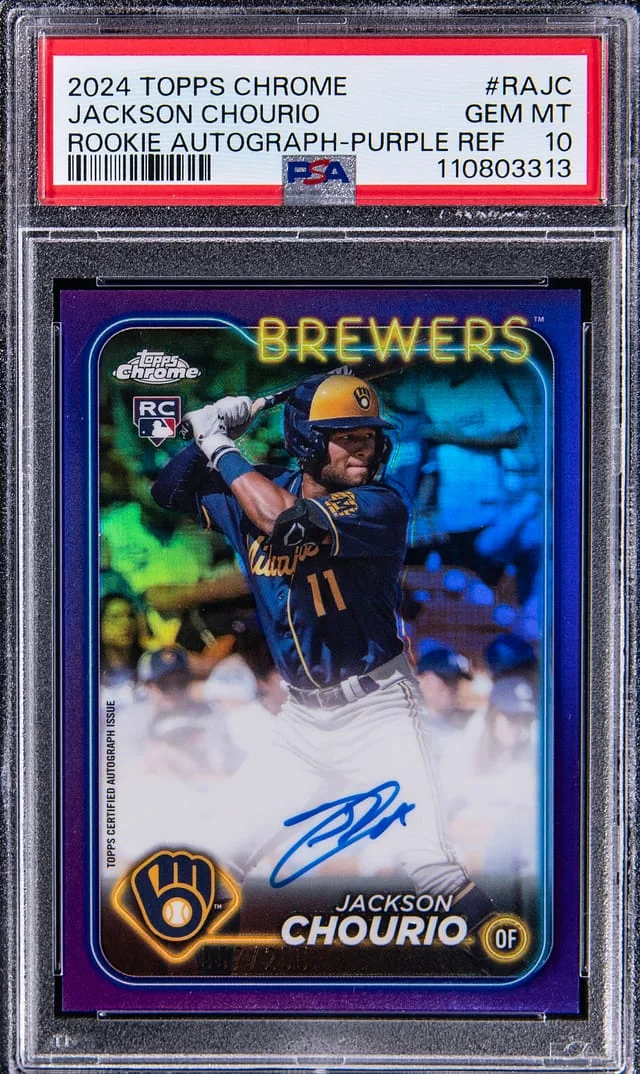 2024 Topps Chrome Jackson Chourio Autographs Purple Refractor #RA-JC card image