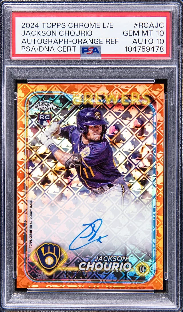 2024 Topps Chrome Jackson Chourio Logo Edition Autographs Orange Refractor #RCAJC card image