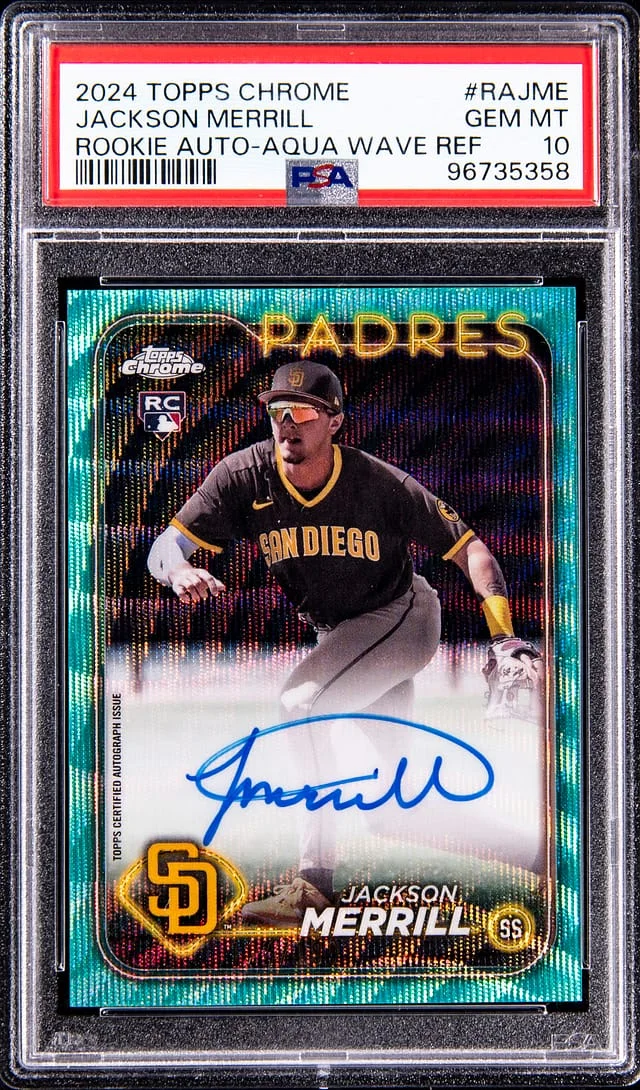 2024 Topps Chrome Jackson Merrill Autograph Aqua Wave Refractor #RA-JME card image
