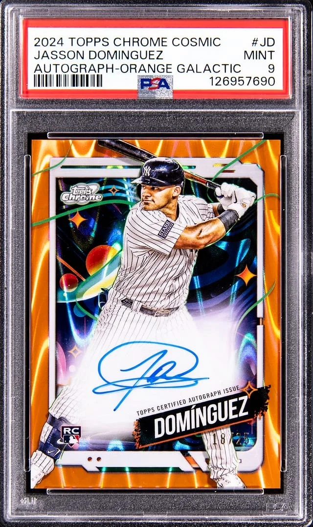 2024 Topps Chrome Jasson Dominguez Autographs Orange Galactic Refractor #CCA-JD card image