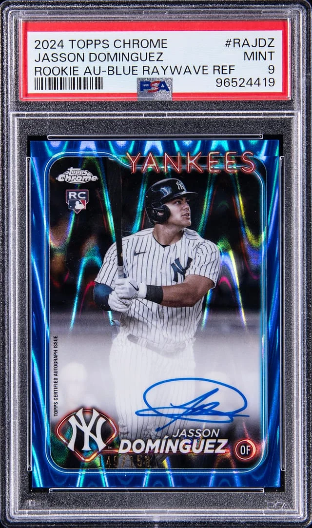 2024 Topps Chrome Jasson Dominguez Autograph Blue Raywave Refractor #RA-JDZ card image