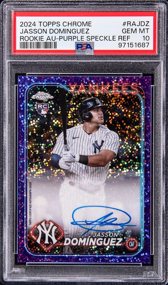 2024 Topps Chrome Jasson Dominguez Autographs Purple Speckle Refractor #RAJDZ card image