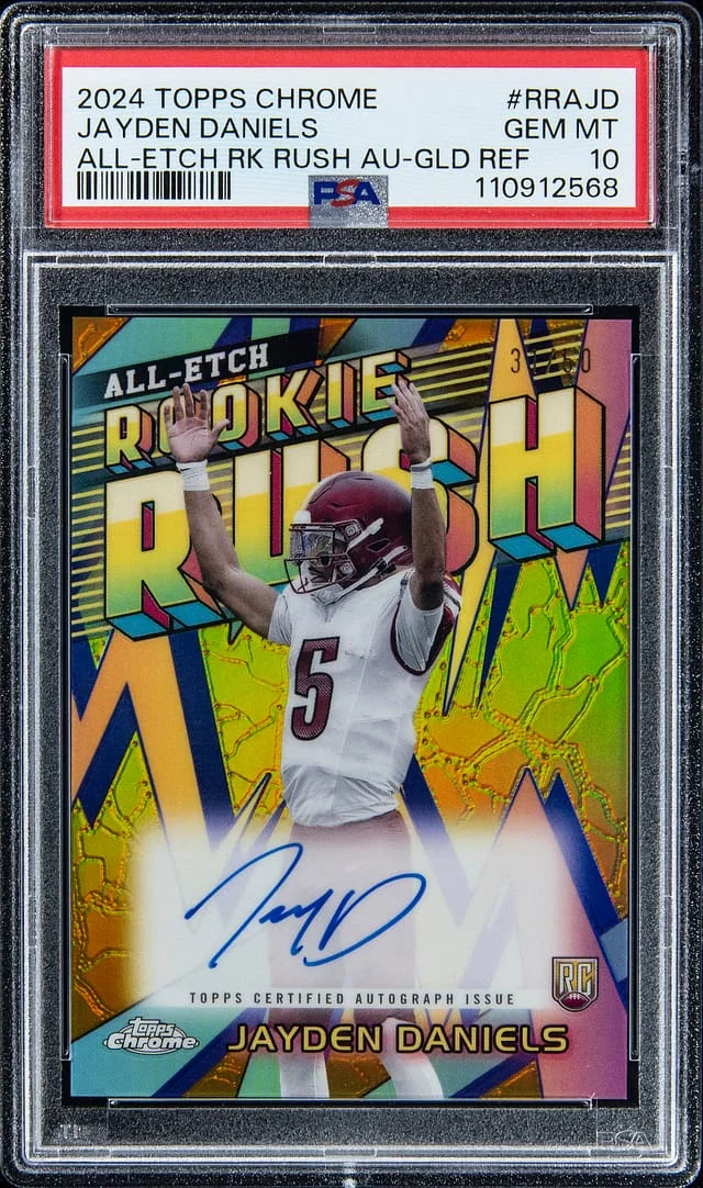2024 Topps Chrome Jayden Daniels All-Etch Rush Auto-Gold Refractor #RRAJD card image