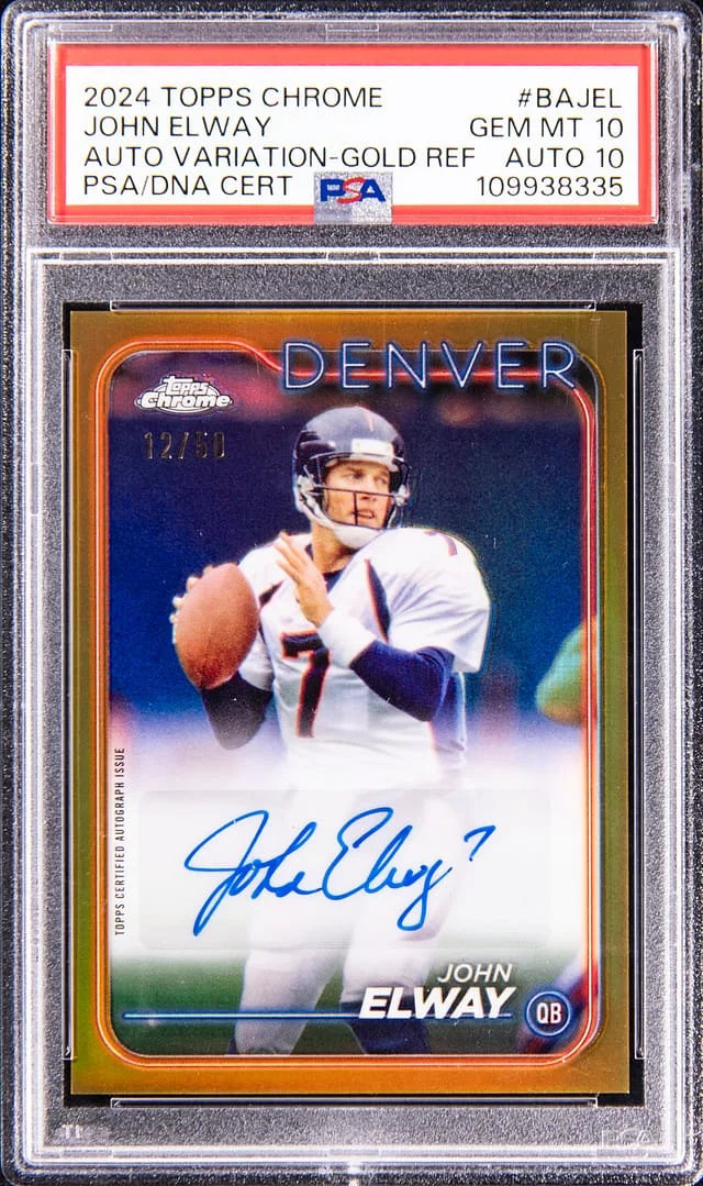 2024 Topps Chrome John Elway Auto Variation Gold Refractor #BA-JEL card image