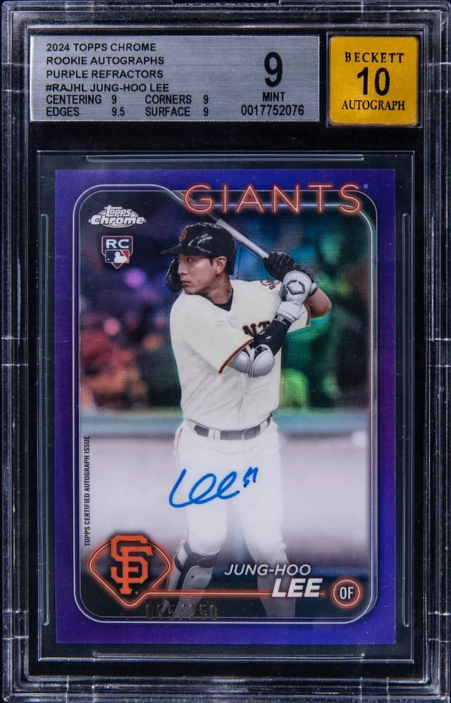 2024 Topps Chrome Jung-Hoo Lee Autographs Purple Refractors #RAJHL card image