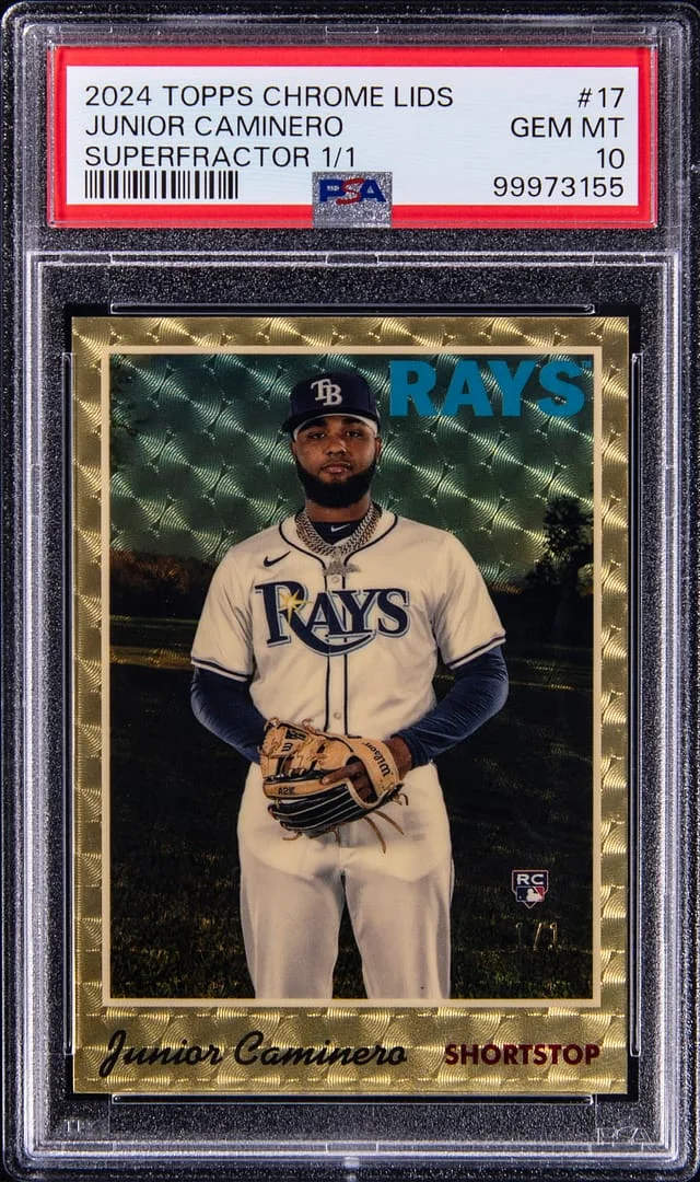 2024 Topps Chrome Junior Caminero Lids SuperFractor #17 card image