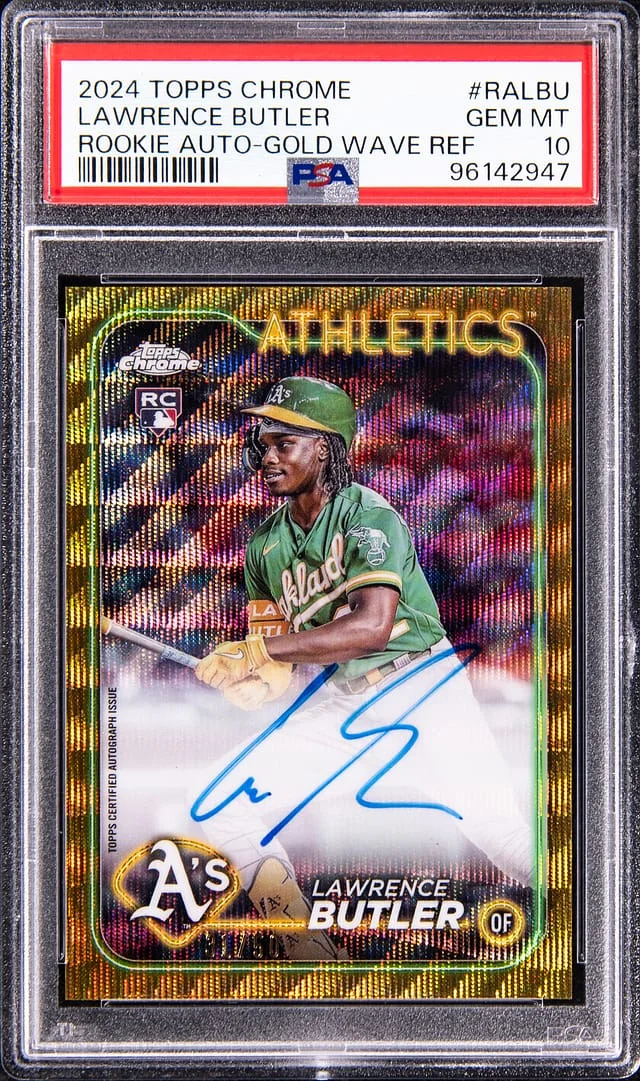 2024 Topps Chrome Lawrence Butler Autographs Gold Wave Refractor #RA-LBU card image