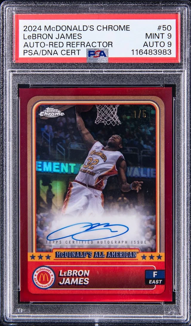 2024 Topps Chrome LeBron James McDonald's All-American Red Refractor Autograph #50 card image