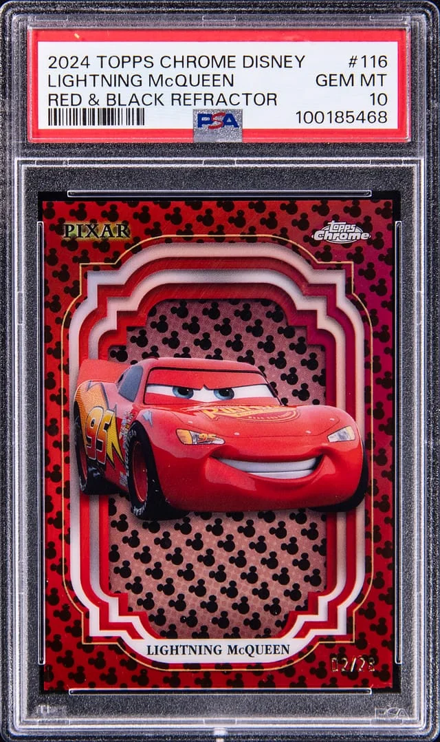 2024 Topps Chrome Lighting McQueen Disney Red & Black Refractor #116 card image