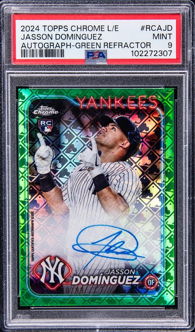 2024 Topps Chrome Logofractor Jasson Dominguez Edition Autograph Green Refractor #RCA-JD card image