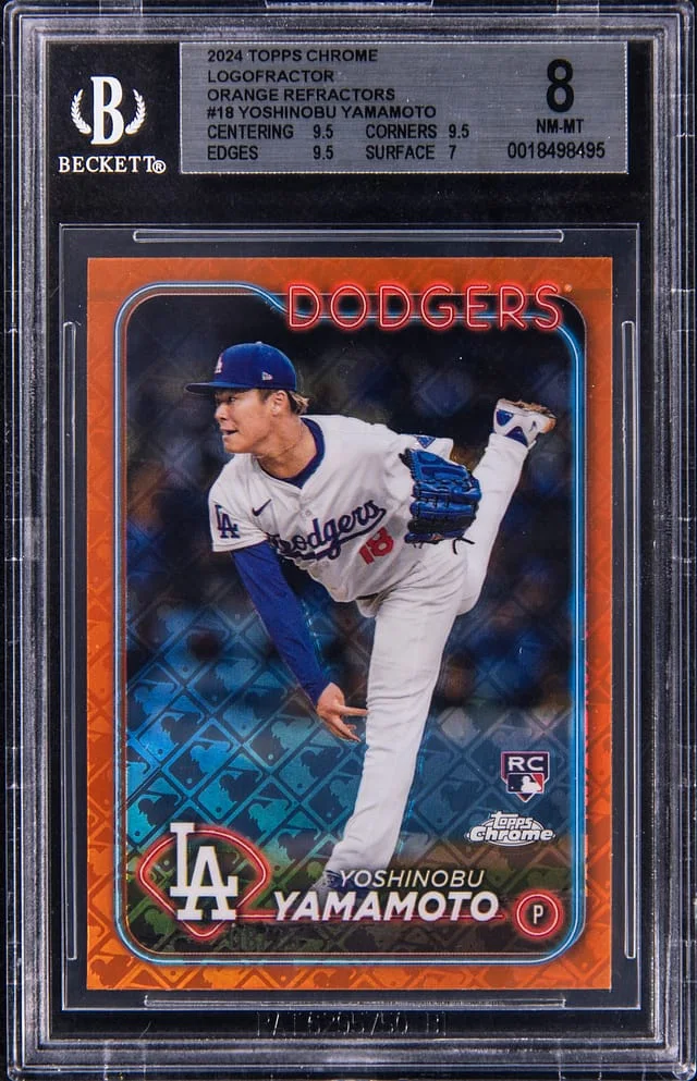 2024 Topps Chrome Logofractor Yoshinobu Yamamoto Orange Refractors #18 card image