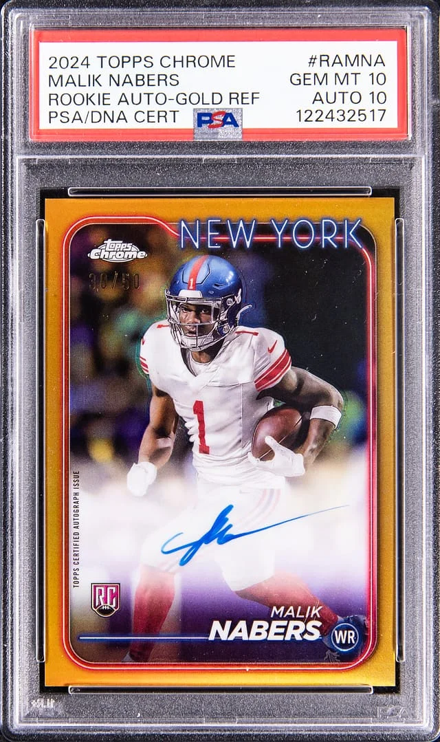 2024 Topps Chrome Malik Nabers Autograph Gold Refractor #RAMNA card image