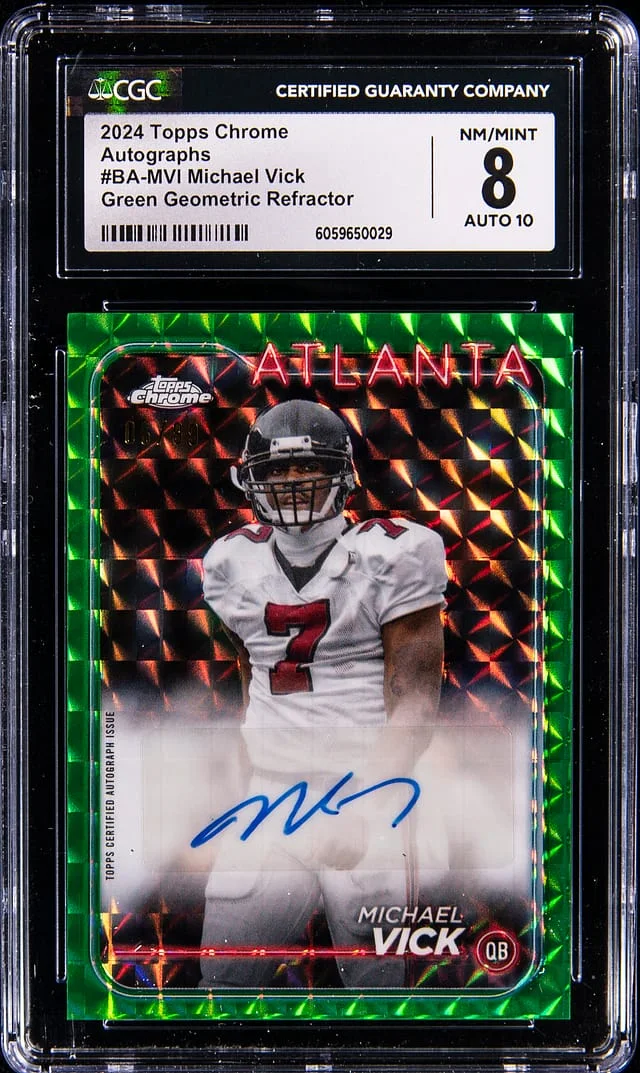 2024 Topps Chrome Michael Vick Autographs Green Geometric Refractor #BA-MVI card image