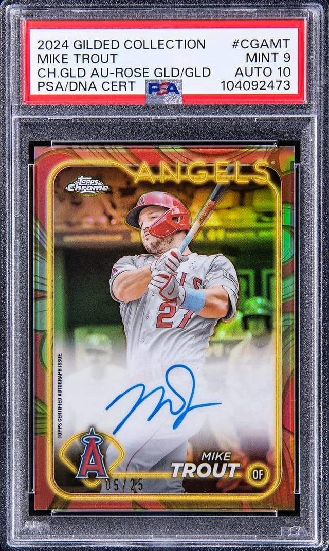 2024 Topps Chrome Mike Trout Gilded Collection Gold Autograph Rose Gold/Gold #CGAMT card image
