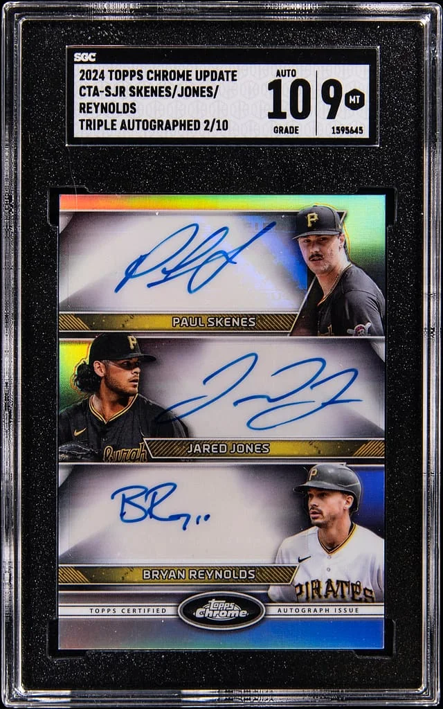 2024 Topps Chrome Paul Skenes/Jared Jones/Bryan Reynolds Multi-Signed Triple Autographs #CTA-SJR card image