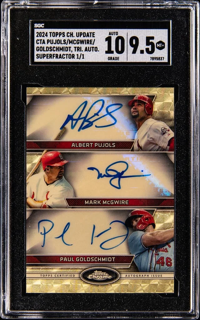 2024 Topps Chrome Pujols/McGwire/Goldschmidt Multi-Signed Triple Autographs SuperFractor #CTA-PMG card image