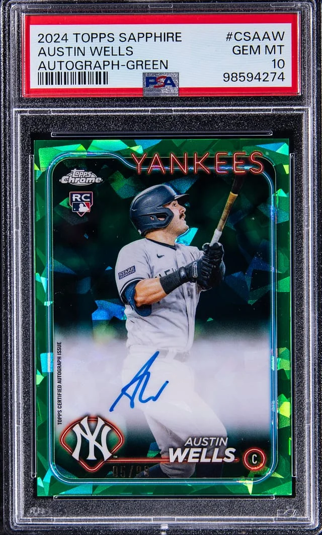 2024 Topps Chrome Sapphire Edition Austin Wells Autograph Green Refractor #CSA-AW card image