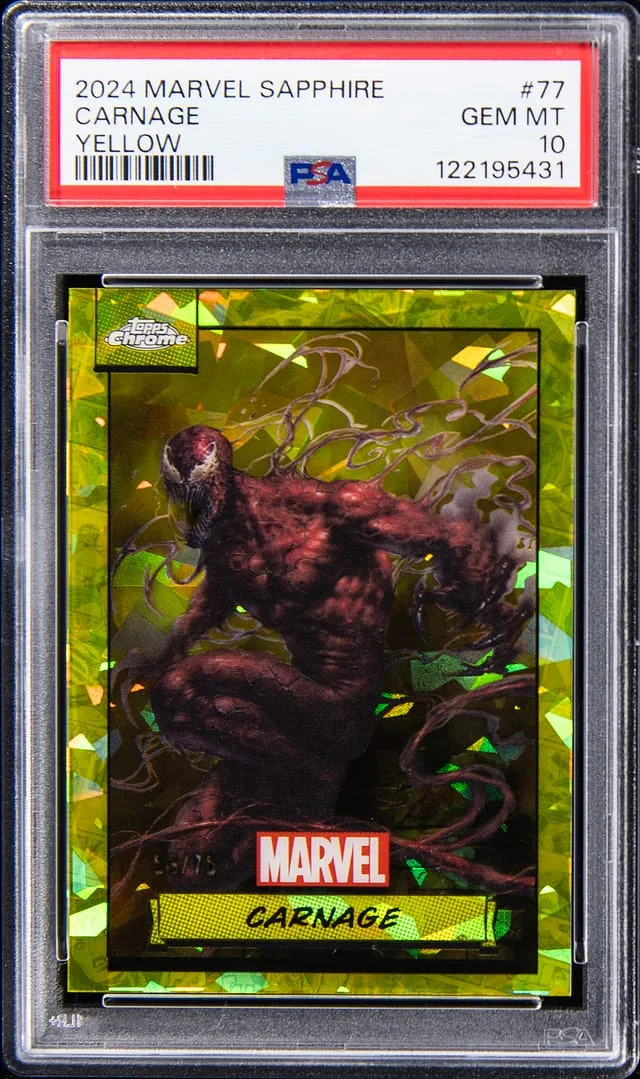 2024 Topps Chrome Sapphire Edition Carnage Marvel Yellow #77 card image