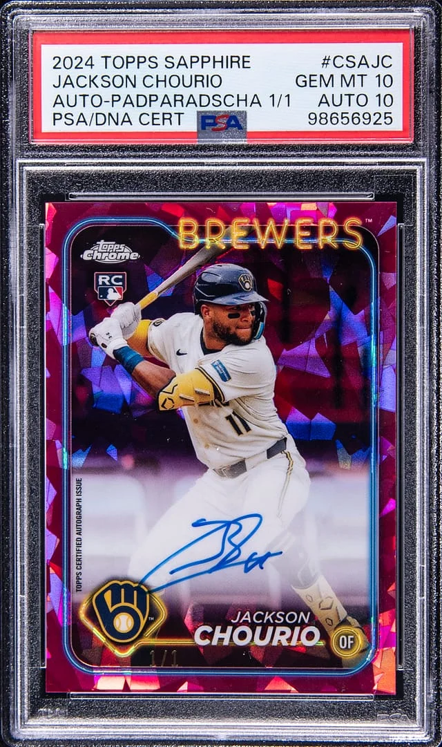 2024 Topps Chrome Sapphire Edition Jackson Chourio Autographs Padparadscha Refractor #CSA-JC card image