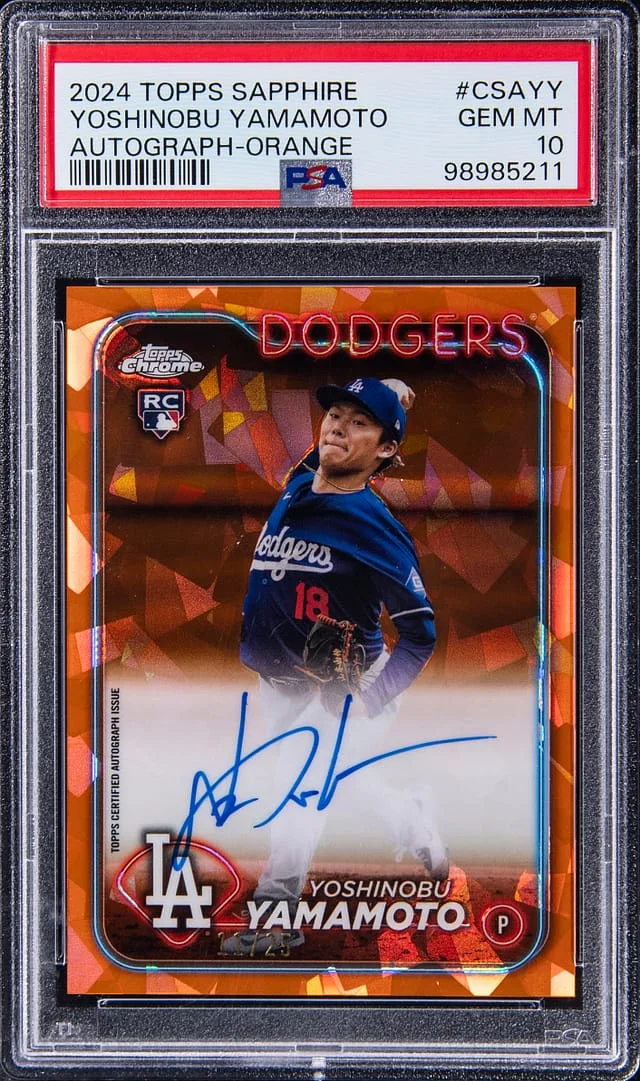 2024 Topps Chrome Sapphire Edition Yoshinobu Yamamoto Autographs Orange Refractor #CSA-YY card image