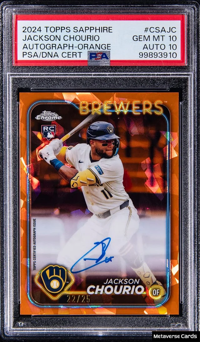2024 Topps Chrome Sapphire Jackson Chourio Autographs Orange Refractor #CSA-JC card image