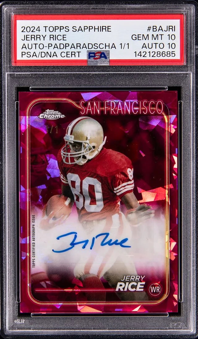 2024 Topps Chrome Sapphire Jerry Rice Autograph Padparadscha #BA-JRI card image