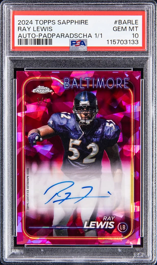 2024 Topps Chrome Sapphire Ray Lewis Autograph Padparadscha #BA-RLE card image