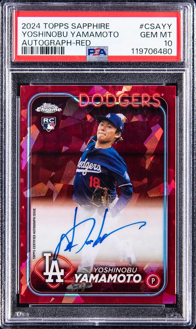 2024 Topps Chrome Sapphire Yoshinobu Yamamoto Autographs Red #CSA-YY card image