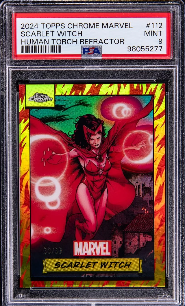 2024 Topps Chrome Scarlet Witch Marvel Human Torch Refractor #112 card image