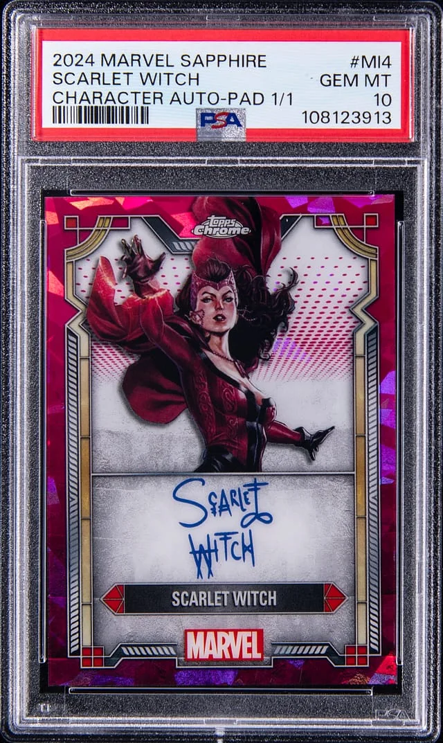 2024 Topps Chrome Scarlet Witch Marvel Sapphire Edition Character Autograph Padparadscha #MI-4 card image