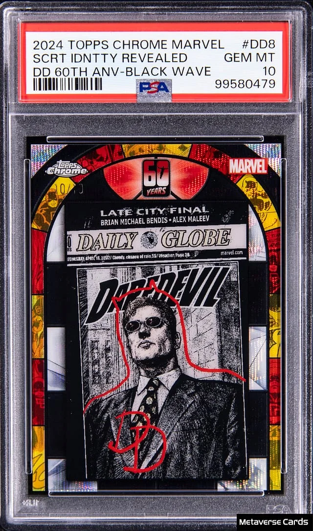 2024 Topps Chrome Secret Identity Revealed Marvel Daredevil 60th Anniversary Black Wave #DD-8 card image