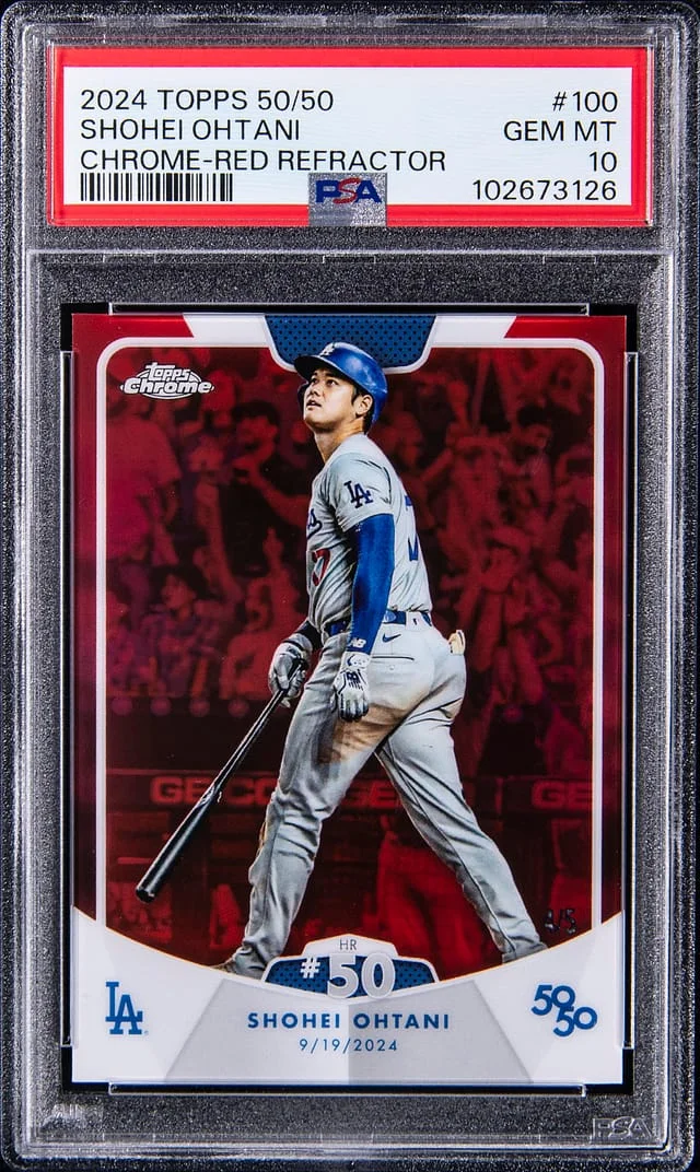 2024 Topps Chrome Shohei Ohtani 50/50 Red Refractor #100 card image