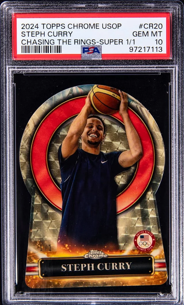 2024 Topps Chrome Stephen Curry U.S. Olympics Chasing The Rings SuperFractor #CR-20 card image