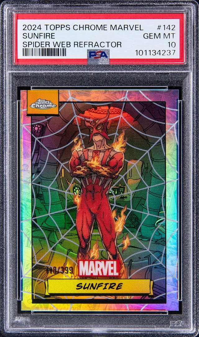 2024 Topps Chrome Sunfire Marvel Spider Web Refractor #142 card image
