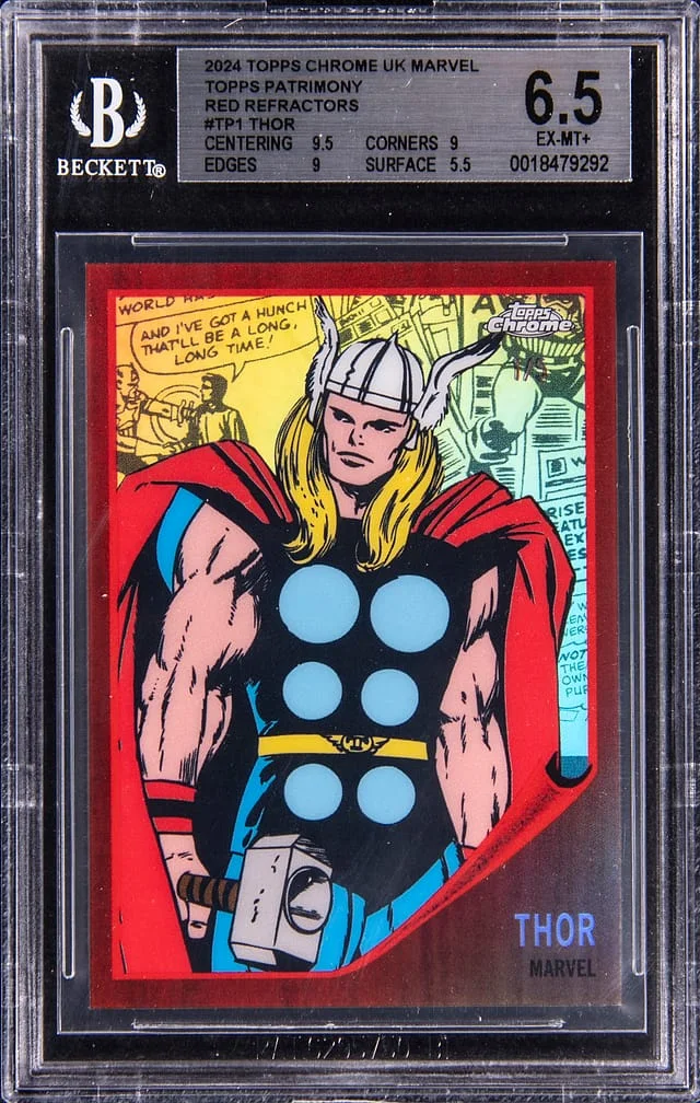 2024 Topps Chrome Thor Marvel UK Topps Patrimony Red Refractor #TP-1 card image