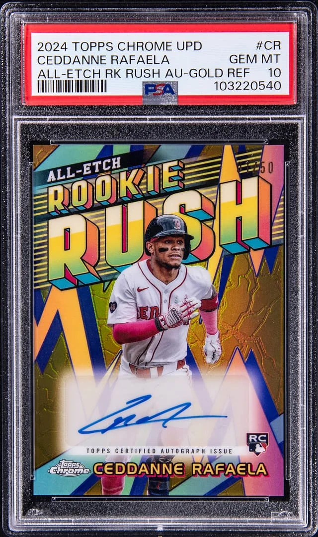 2024 Topps Chrome Update Ceddanne Rafaela All-Etch Rush Autograph Gold Refractor #CURR-CR card image