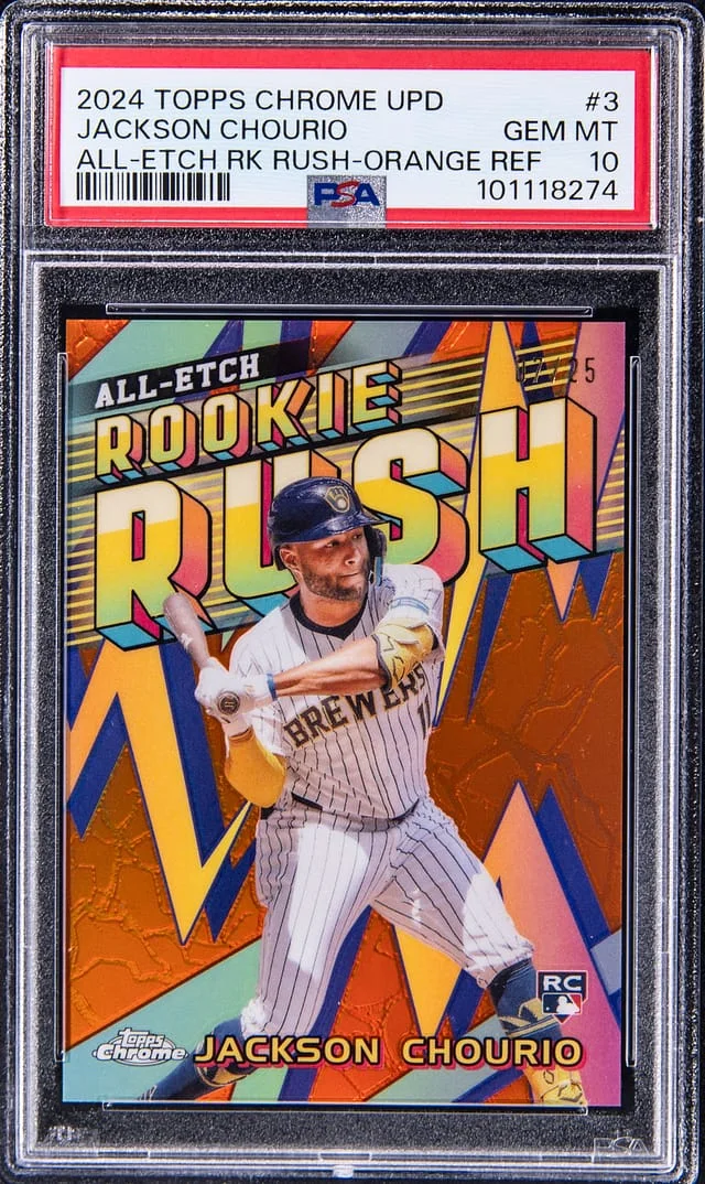 2024 Topps Chrome Update Jackson Chourio All-Etch Rush-Orange Refractor #3 card image