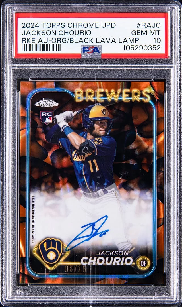 2024 Topps Chrome Update Jackson Chourio Autographs Orange/Black Lava Lamp Refractor #RA-JC card image