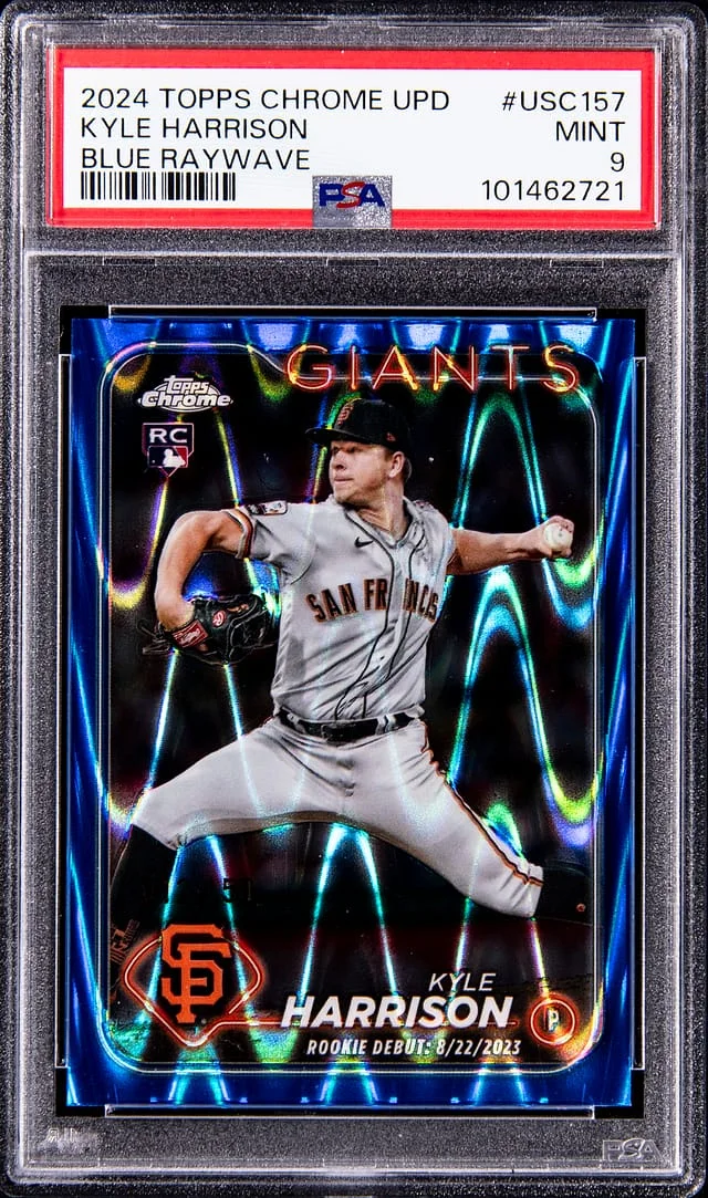 2024 Topps Chrome Update Kyle Harrison Blue Raywave #USC157 card image