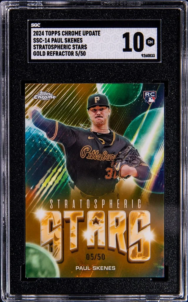 2024 Topps Chrome Update Paul Skenes Stratospheric Stars Gold Refractor #SSC-14 card image
