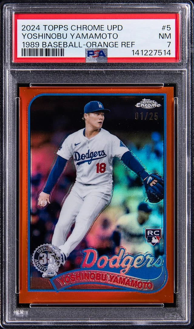 2024 Topps Chrome Update Yoshinobu Yamamoto 89 Baseball Orange Refractor #5 card image