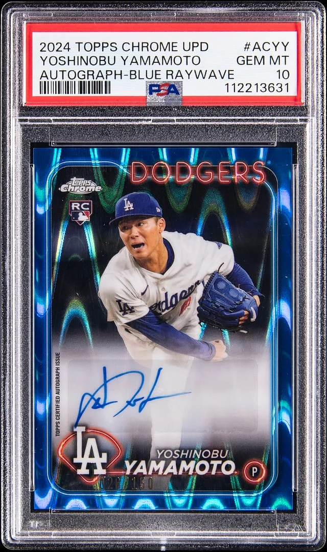2024 Topps Chrome Update Yoshinobu Yamamoto Autograph Aqua Wave #AC-YY card image